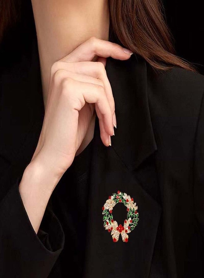 PINCHUAN Christmas Pins for Women Christmas Tree Brooches Rhinestone Christmas Theme Brooch Christmas Wreath Brooch Women Christmas Jewelry Pins Christmas Party Accessories-Christmas wreath - Image 3